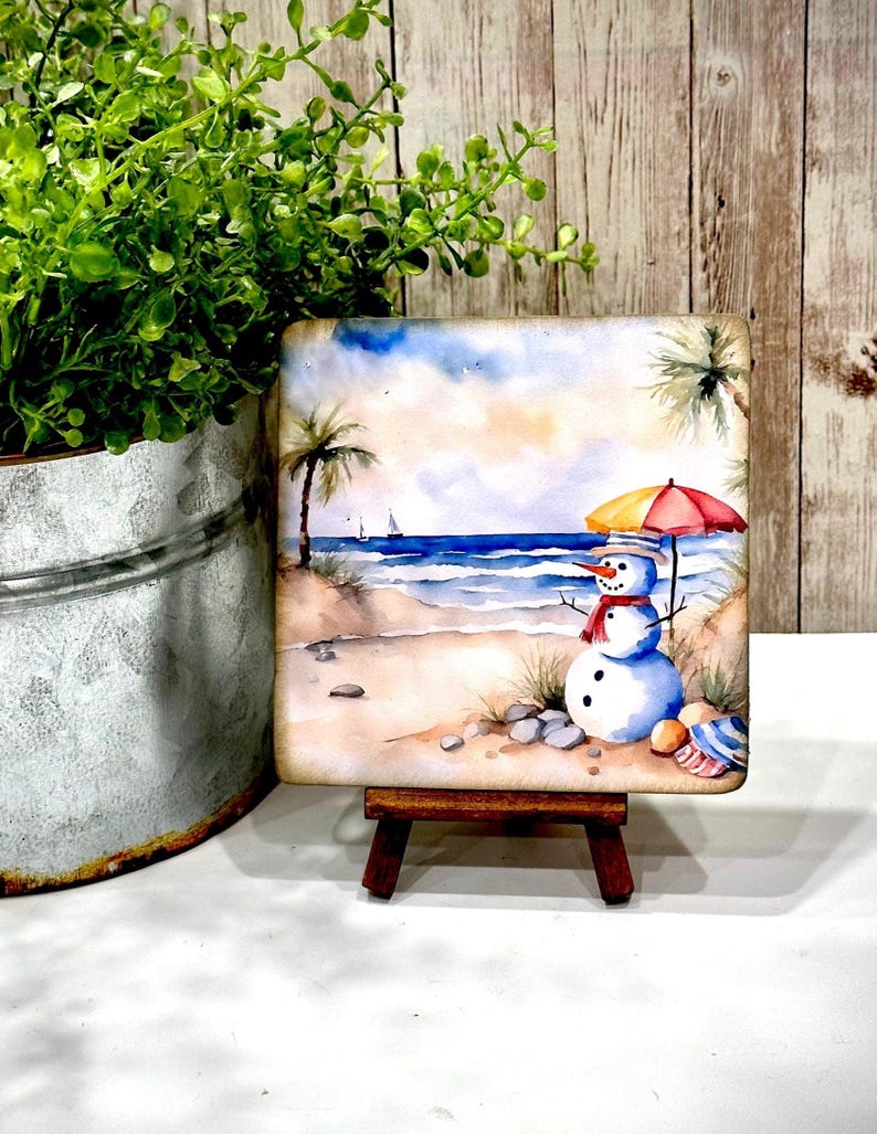 Coastal Christmas Snowman Wood Sign: Beachy Holiday Decor zdjęcie 4