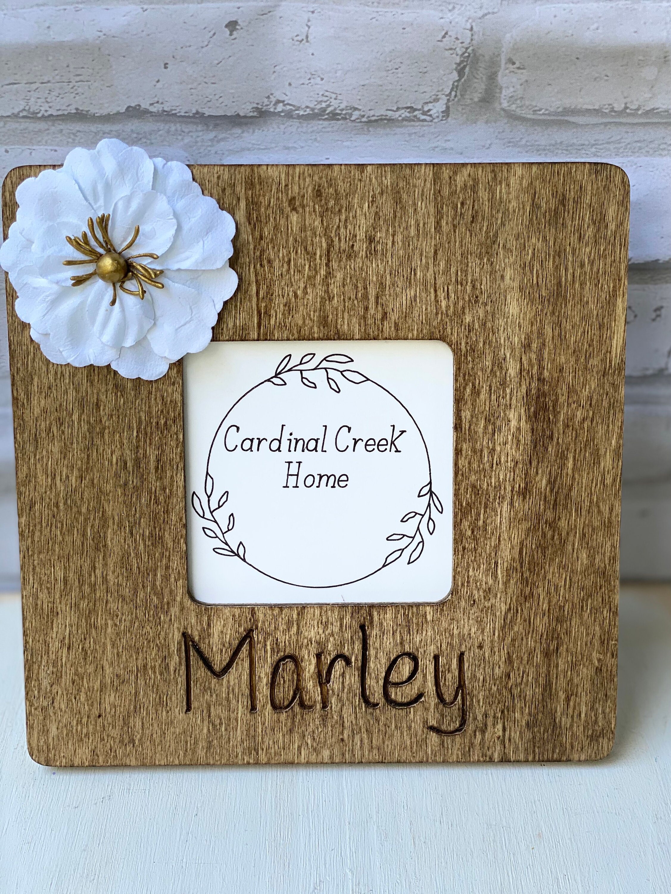 Personalised picture frame wood engraved frame flower Etsy