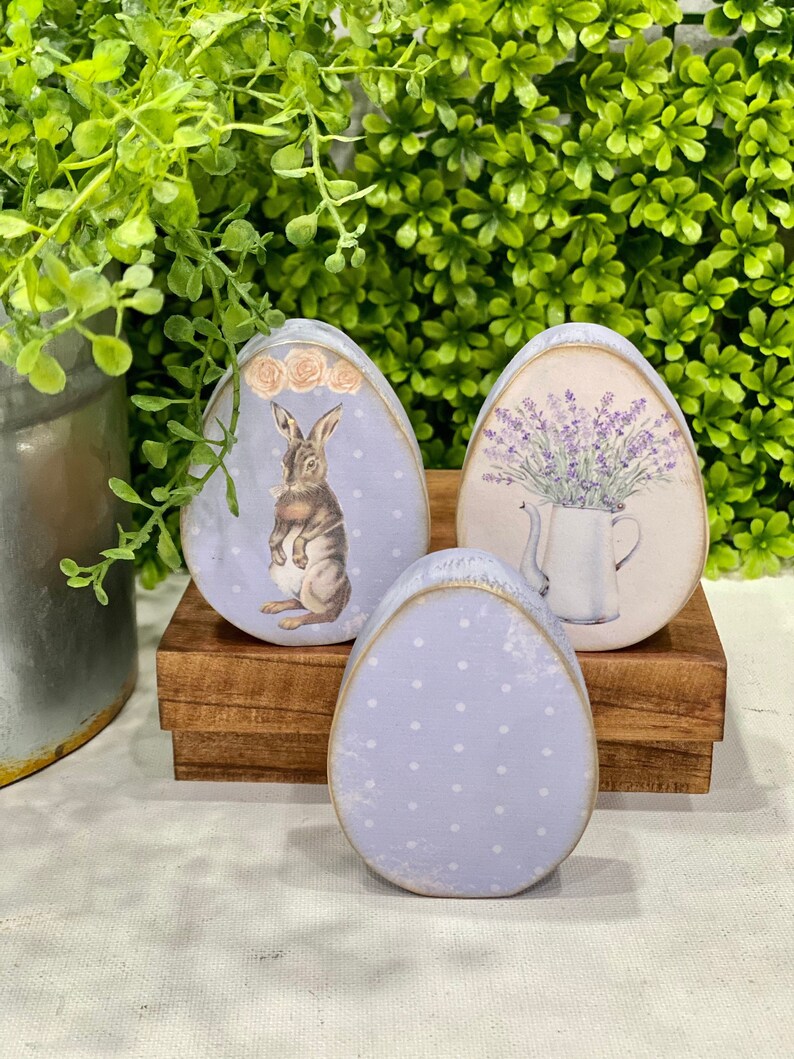 Wooden Decoupaged Easter Eggs Vintage Eggs Set of Three Etsy