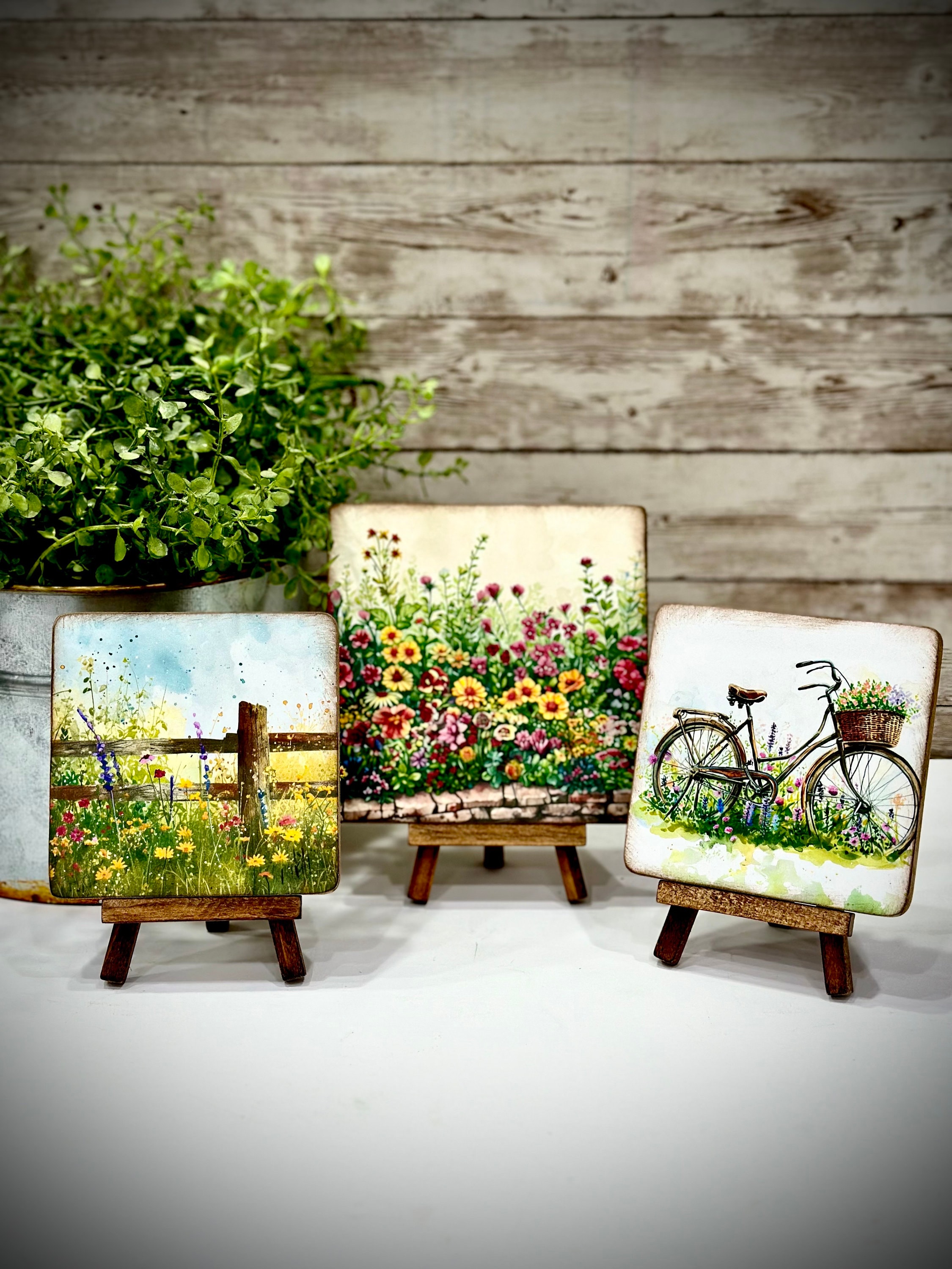 Wood Summer Garden Sign with Easel – Tier Tray Decor, Floral Shelf Art, Summer Home Accent, Nature Sign, Gift for Mom,  wildflower garden