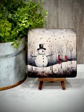 Winter folk art decor,Mini wood plaques,Holiday easel display,unique holiday gift,Whimsical Christmas art, hostess gift,rustic winter accent