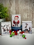 Wood signs with Santa and reindeer, Whimsical holiday decor gifts for Christmas, Festive Holiday tiered tray, Santa lover accents, Seasonal