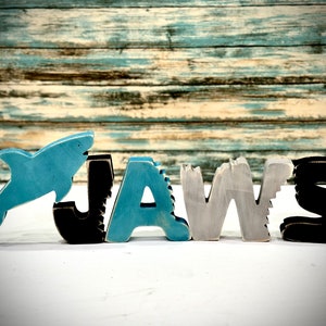 Shark bite letters, shark week, kids custom names, shark wood letters,  shark cut out, nautical decor, kids room decor, beach home accents