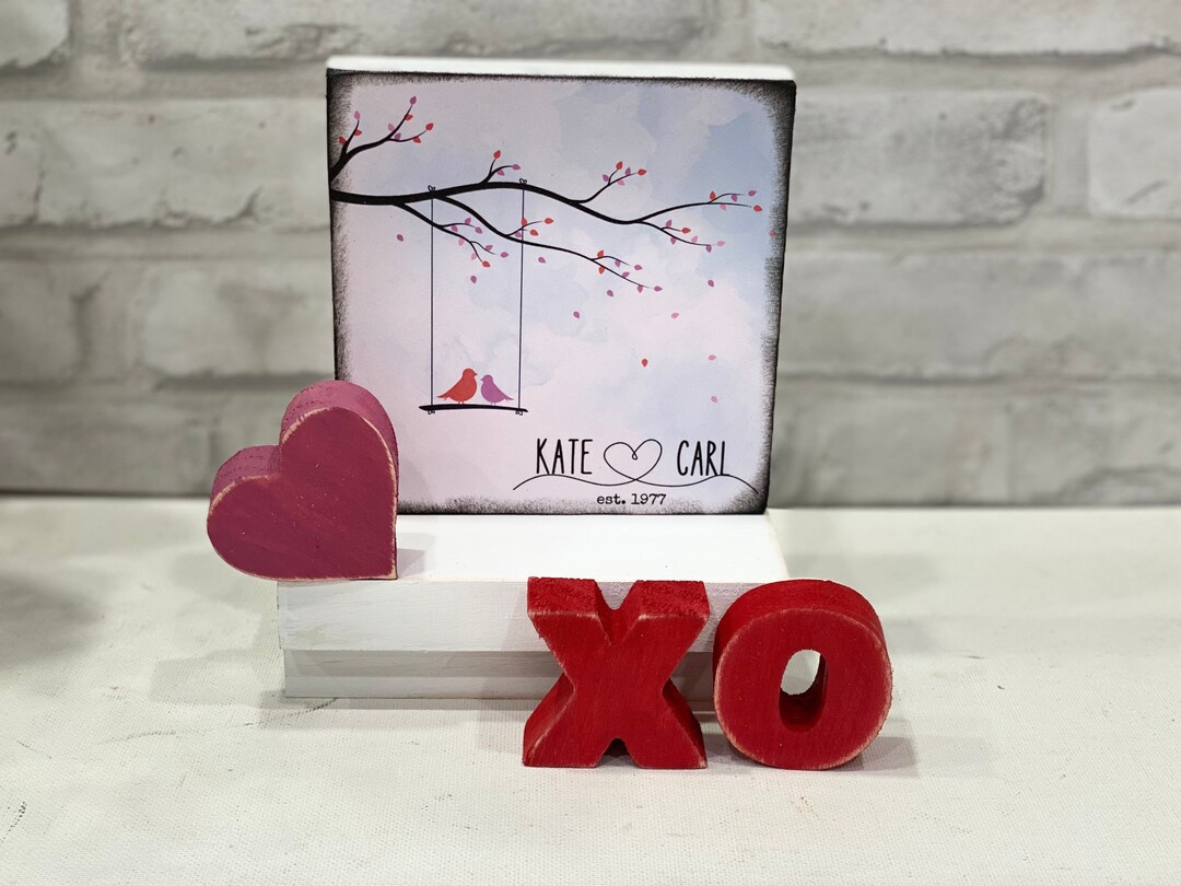 Personalised Love Birds Wood Block Custom Gift Anniversary Etsy