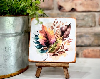 Fall leaves mini art print with easel, Fall scene, maple leaves, Autumn foliage, farmhouse fall, Fall tiered tray, Autumn decor, Fall decor