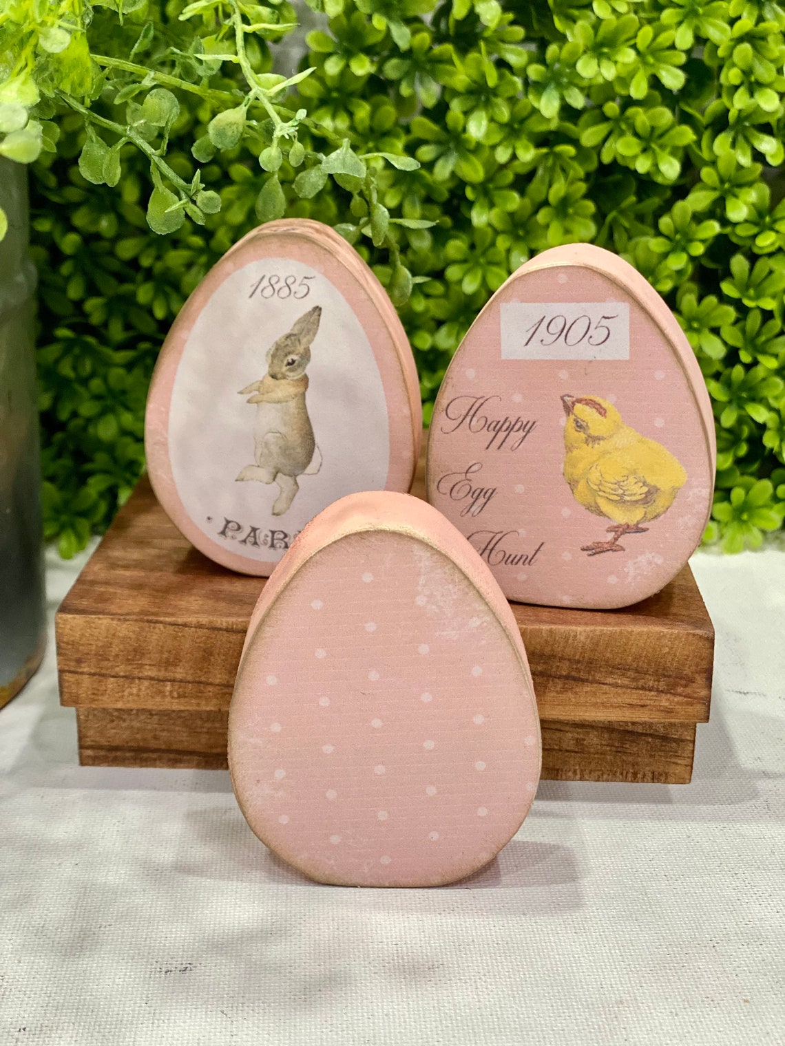 Wooden Decoupaged Easter Eggs Vintage Eggs Set of Three Etsy