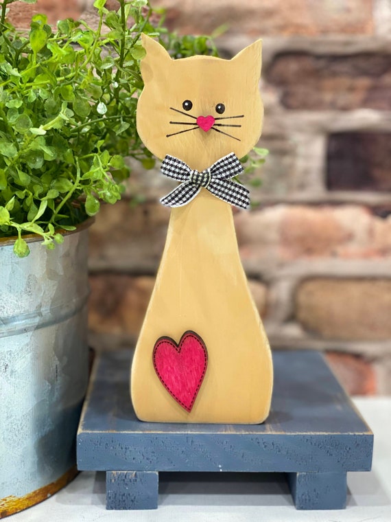 Tall Wooden Cats Whimsical Primitive Feline Decor Cat Lovers