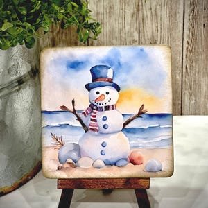 Coastal Christmas Snowman Wood Sign: Beachy Holiday Decor zdjęcie 5