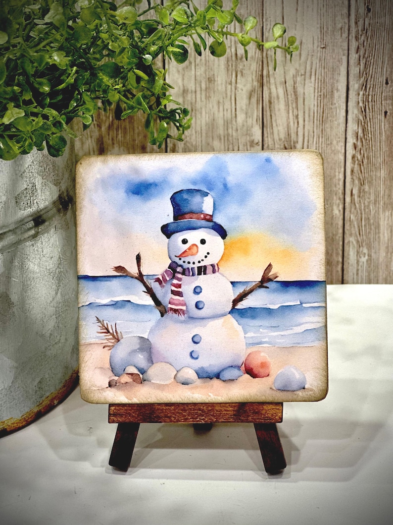 Coastal Christmas Snowman Wood Sign: Beachy Holiday Decor zdjęcie 5