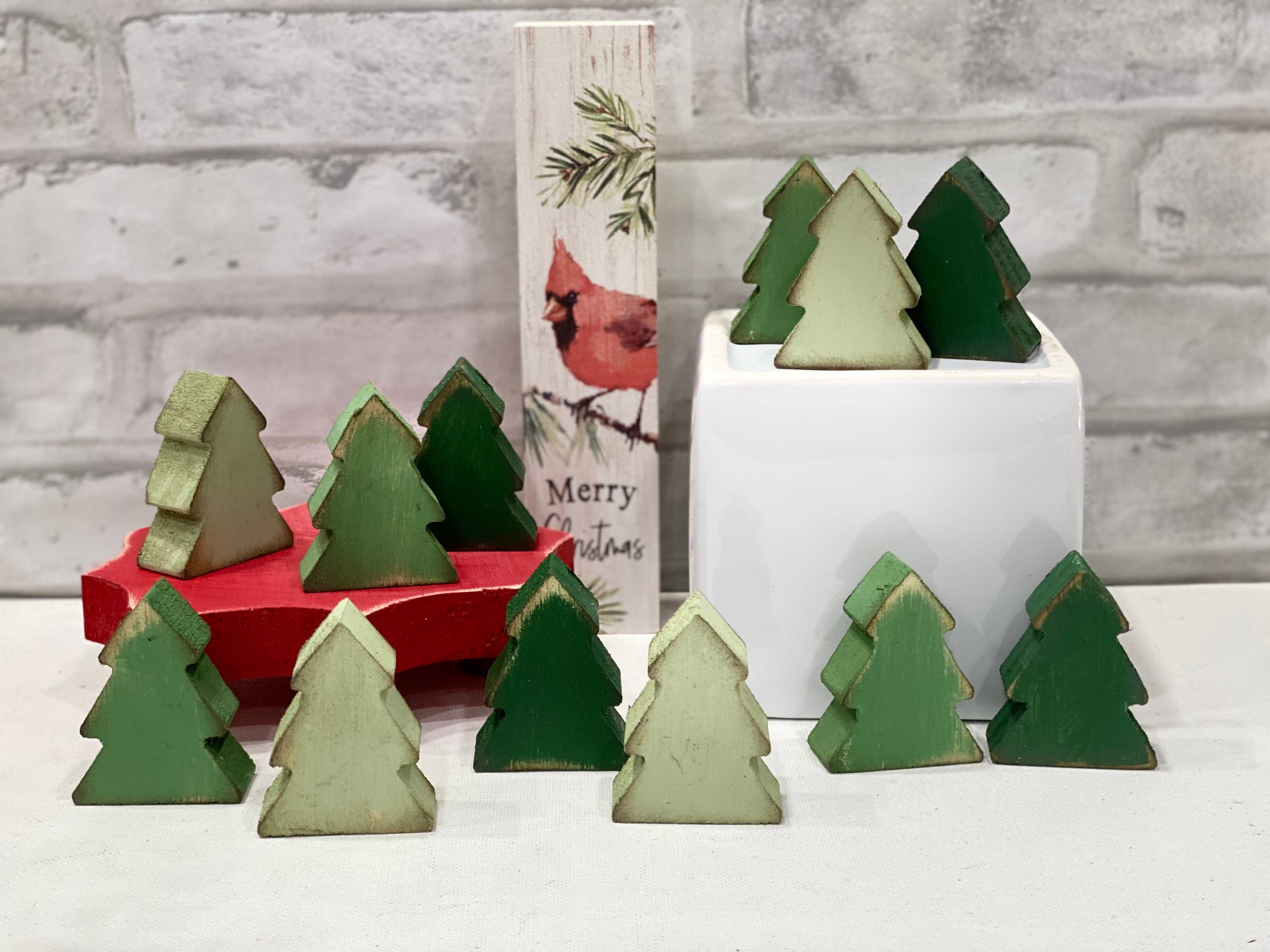 Mini Wood Christmas Trees Tree Bowl Fillers Christmas Tier Etsy