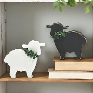 Rustic Wooden Lamb, black and white sheep,Farmhouse Spring Shelf Sitter, Baby Shower Gift, Nursery Animal Decor, Easter Wood Lamb, farm