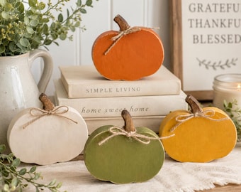 Mini Wooden Pumpkins, Fall Tiered Tray Decor, Thanksgiving Table Place Setting, Rustic Farmhouse Autumn Shelf Decor