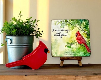 Cardinal Memorial Plaque – Personalized Wooden Sign with Easel – Red Bird Sympathy Gift – In Loving Memory Keepsake
