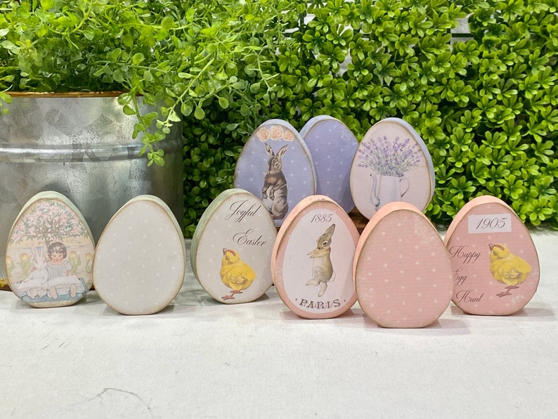 Wooden Decoupaged Easter Eggs Vintage Eggs Set of Three Etsy
