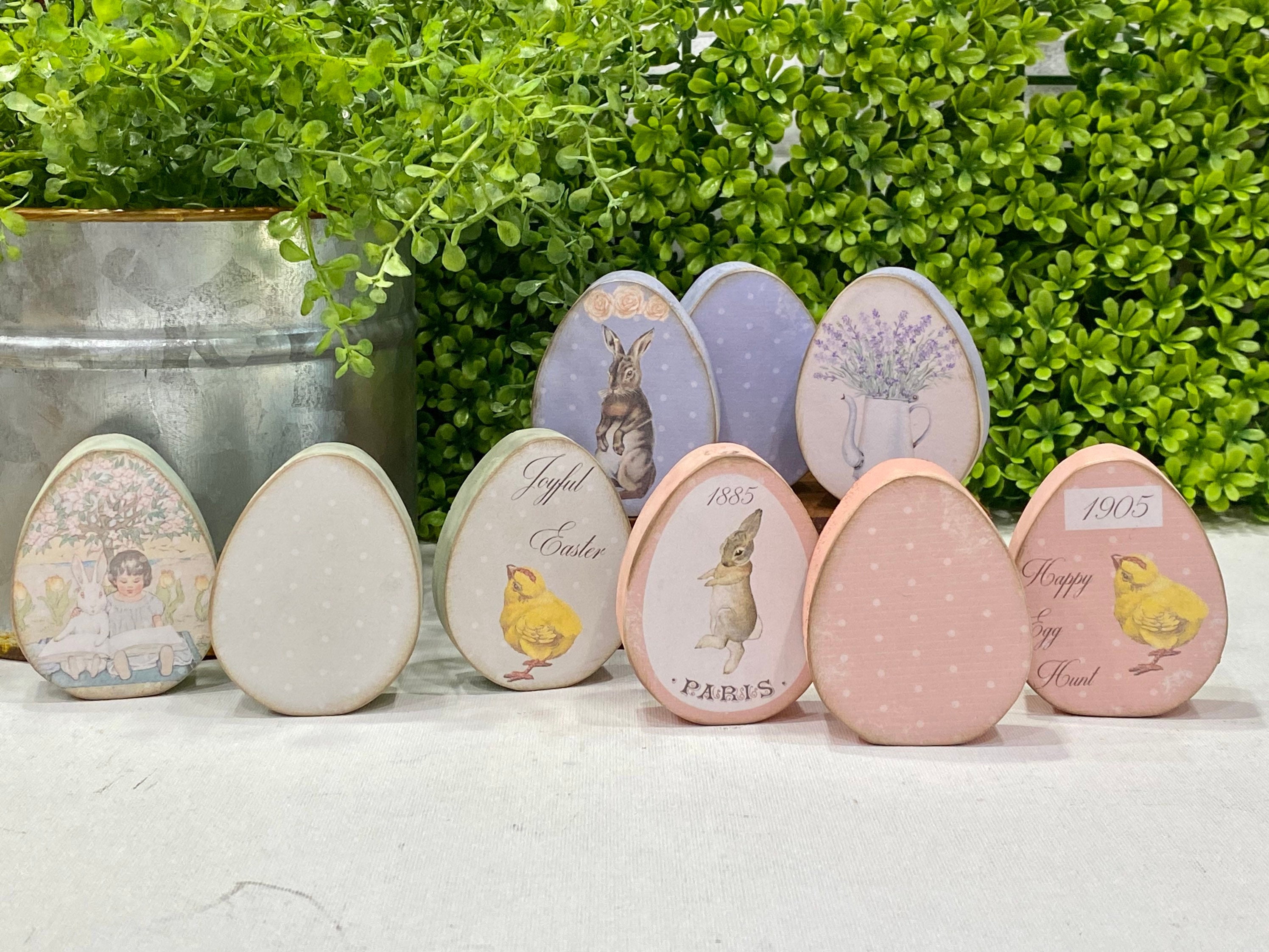 Wooden Decoupaged Easter Eggs Vintage Eggs Set of Three Etsy