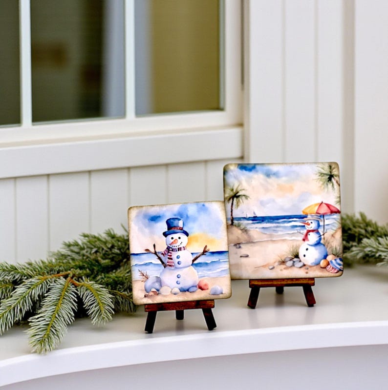 Coastal Christmas Snowman Wood Sign: Beachy Holiday Decor zdjęcie 1