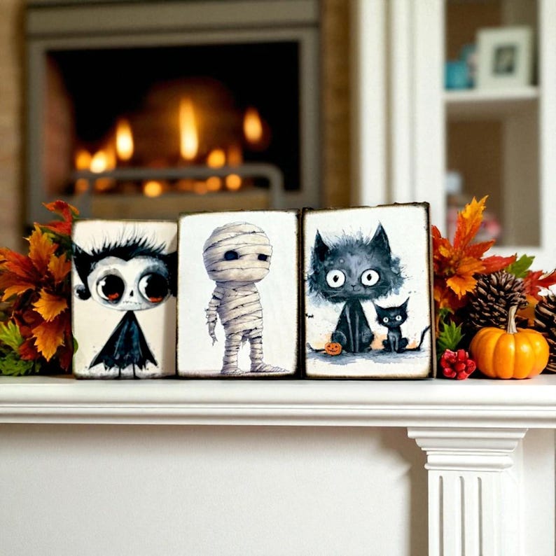 cute halloween sign, halloween decor small wood sign, funny halloween monster shelf decor, halloween gift idea,spooky fall accent coffee bar