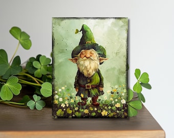 Leprechaun wood block sign, St. Patrick’s Day tiered tray decor, Leprechaun home accent, Irish holiday gift ideas, Shamrock-themed mini art