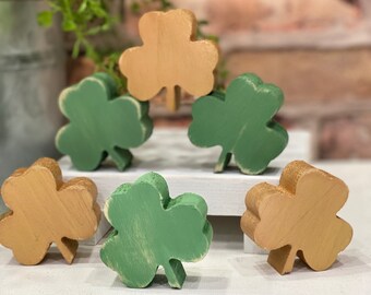 Wooden mini shamrocks,  St. Patrick's Day decor, Irish charm, tiered tray decor, shamrock trio, Irish bowl filler, 3 leaf clover, rustic