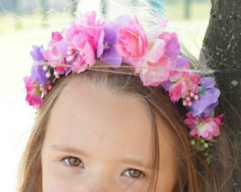 Child's Flower Headband, Pink and Purple