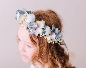 Dusty Blue and Teal Child's Flowercrown - Vintage Whimsical Style Headband