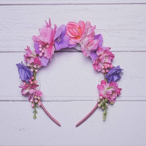 Girl&#39;s Floral Headband, Pink & Purple Hairband, flexible fit for all sizes