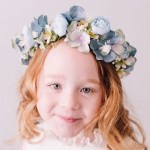 Dusty Blue and Teal Child's Flowercrown - Vintage Whimsical Style Headband