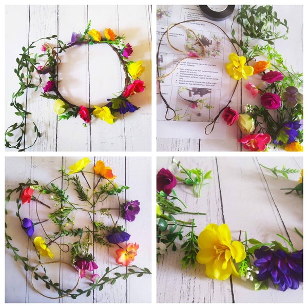 Kit de fabrication de couronnes de fleurs, couronne de fleurs aux couleurs vives DIY, faites votre propre bandeau de festival