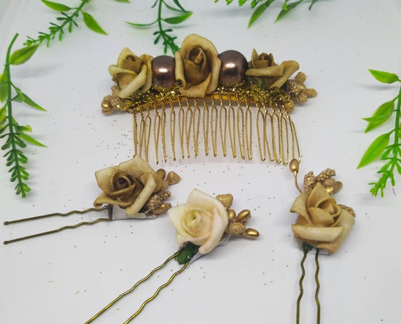 Gold and Cream Hair Accessories Set Ivory and Co Serenade Gold Statement Crystal Spray Wedding  main image 2