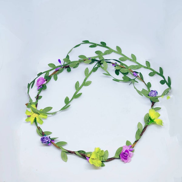 Green and Purple, Rose and Daisy Hair Garland