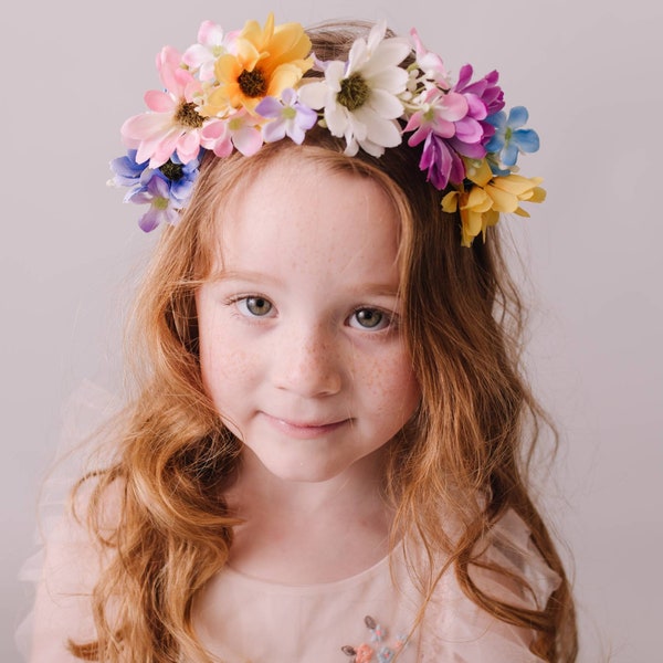 Flower Headband, Pastel Rainbow Summer Hairband