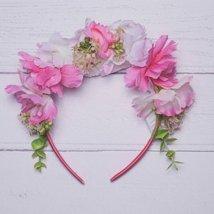 Diadema de flores rosas y blancas, diadema floral para niña, diseño Gracie