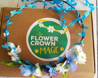 Childrens Flower Crown Making Kit + Video Guide - Electric Blue  DIY floral garland