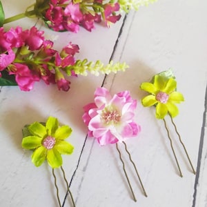 Pretty flower hairpins, braid pins, floral hairpins, bridal pins, updo pins