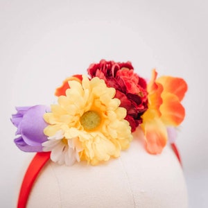 Brightly coloured flower crown headband