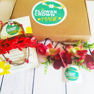 Children&#39;s DIY Flower Crown Making Kit & Video Guide, DIY Floral Garland, Rocking Red Flower Headband Kit,