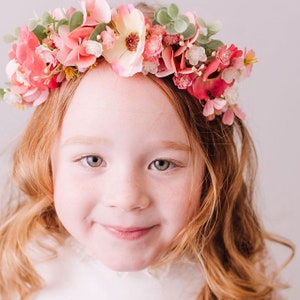 Coral Pink Flower Headband for Children - Whimsical Vintage Style Flower Crown