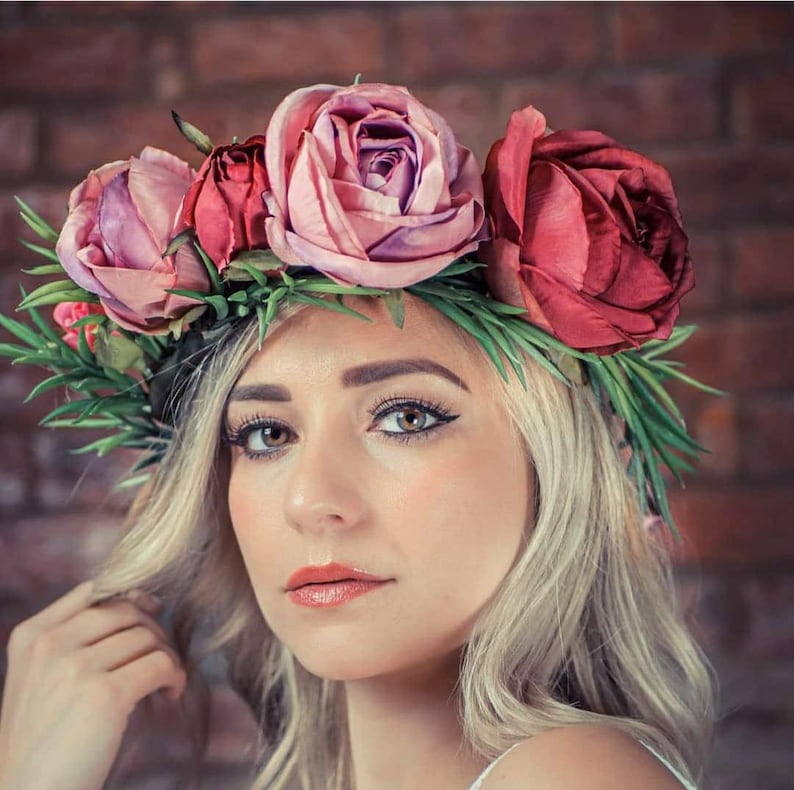 Statement Flowercrown oversized floral crown with adjustable satin ribbon ties