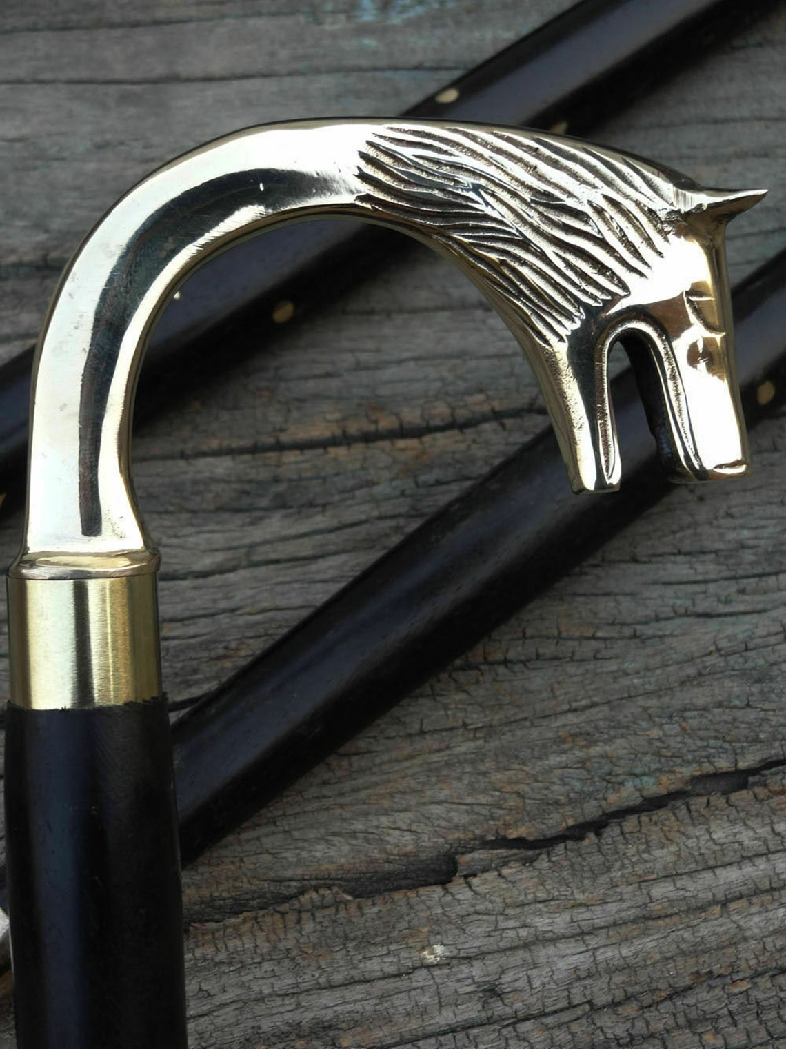 Designer wolf head handle walking stick vintage wooden style Etsy