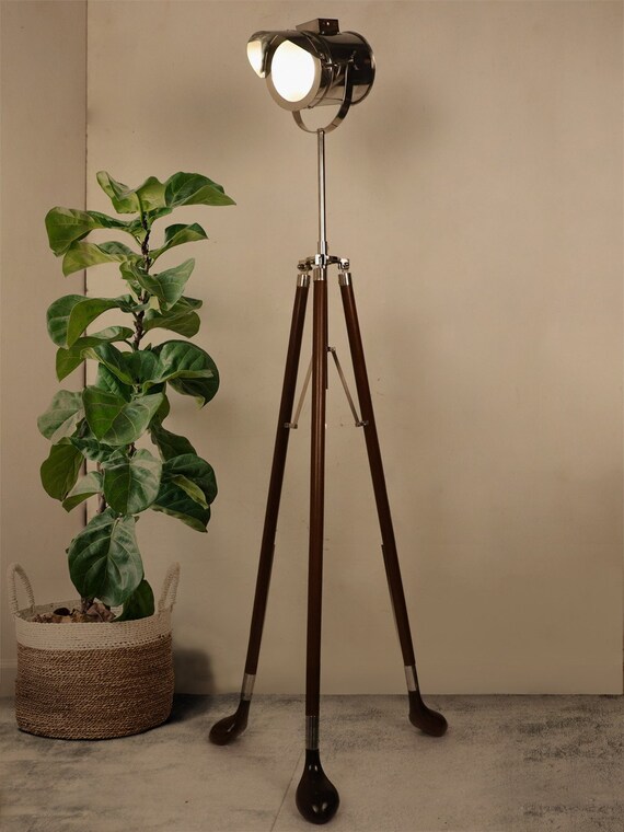 Golf Club Wood Nickel Cap Tripod Floor Lamp Wood Nickel Cap Tripod Floor Lamp, Golf Club Floor Lamp