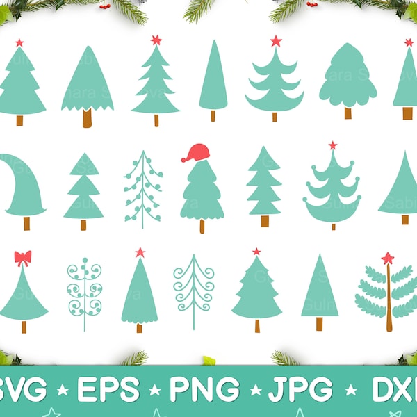 Christmas Trees SVG Bundle, Christmas Clipart, Christmas tree DXF, Merry Christmas Svg, Winter Svg file for Cricut, Pine Tree Silhouette Svg