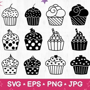 Cupcake SVG Clipart, Cupcakes Cut Files Bundle Clip art, Muffin Svg, Birthday Cupcake Dessert Silhouette Png, Cupcake Cut File for Cricut
