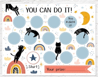 Cats and Rainbows Reward Chart for Kids, Sticker Reward Chart, Potty Training Reward Chart for Toddler, Printable Sticker Chart