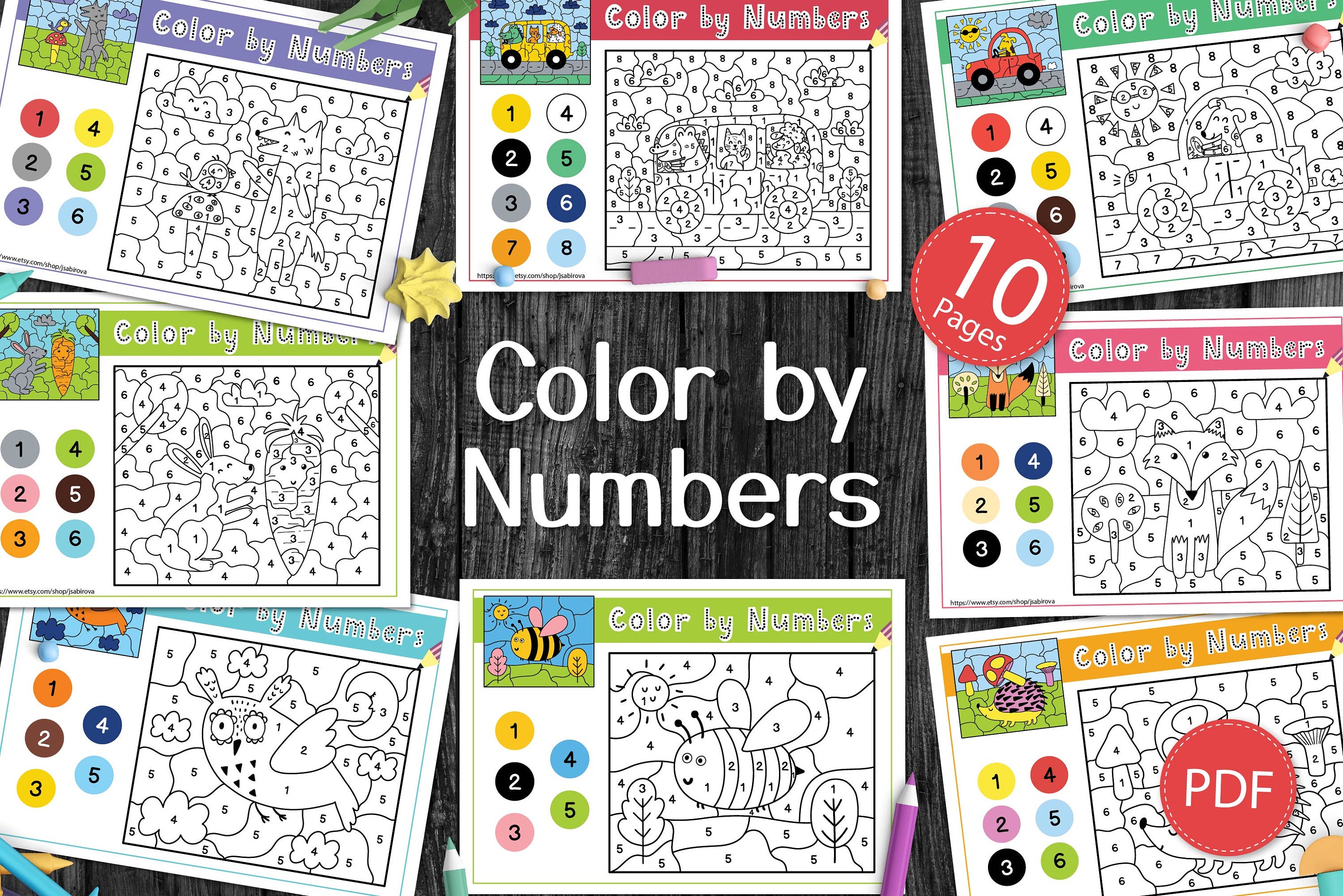 color by number worksheets pdf coloring book for kids etsy