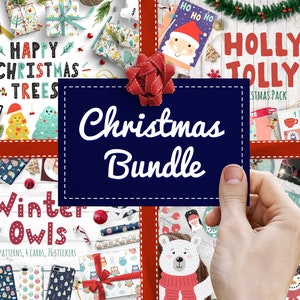 Weihnachten Bundle: 4 Produkte in 1 / Adventskalender, Clipart, Digitales Papier, Karten / Eps, Ai, Png, Jpeg / Sofortiger Digital Download