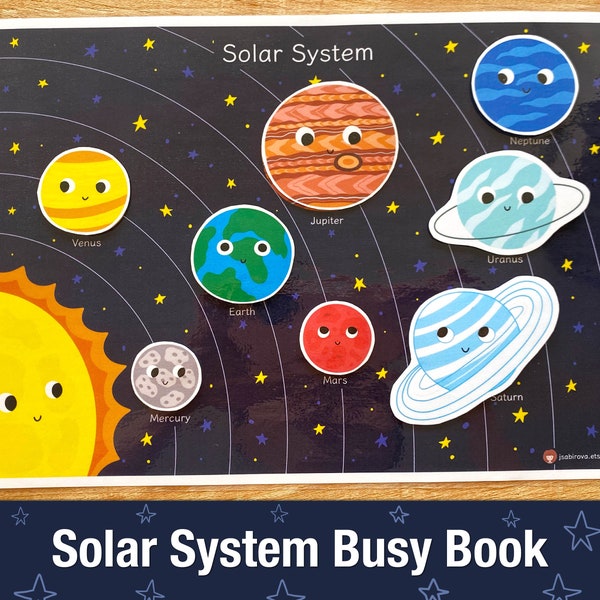 Solar System Busy Book Page, Solar System Matching Worksheet for Toddlers, Learning Planet Space Binder Page Quiet Book Home Printable Game