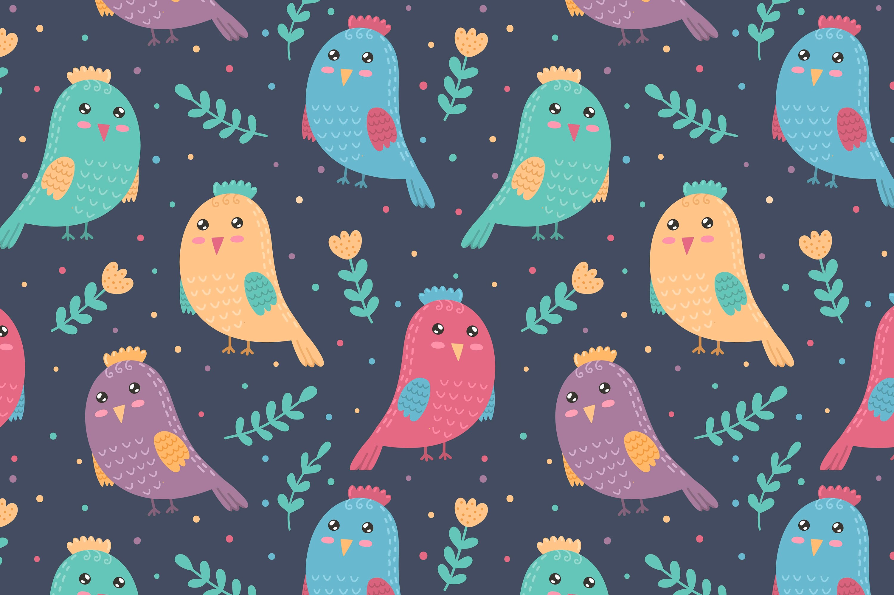 Birds Clipart and Digital Paper - Eps Png Ai - Cute Animals Patterns ...