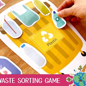 Gioco stampabile per la raccolta differenziata dei rifiuti per i più piccoli, foglio di lavoro per attività di raccolta differenziata dei rifiuti, borsa per il riciclo dei rifiuti per bambini, gioco in età prescolare
