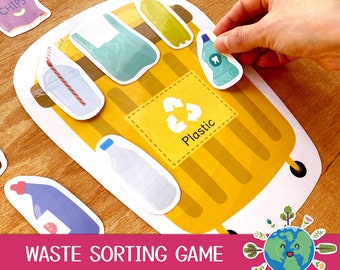 Waste Sorting Busy Book Printable Game for Toddlers, Trash Sorting Activity Worksheet, Garbage Recycle Busy Bag for Kids, Preschool Game