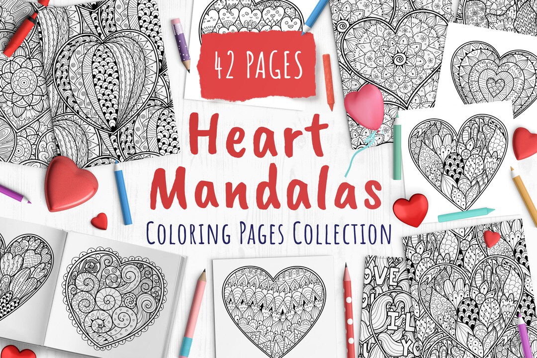 Heart Coloring Pages, Printable Adult Coloring Pages, Valentines Day